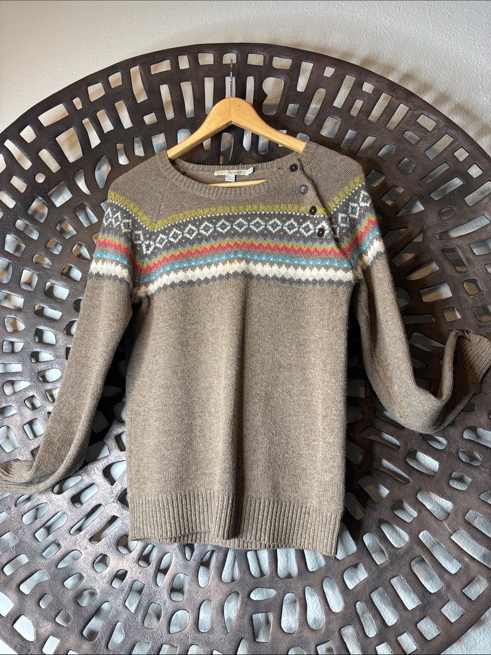 🤎 Cozy Fair Isle Crewneck Sweater Brown Wool Blend Nordic Boden 6 🤎